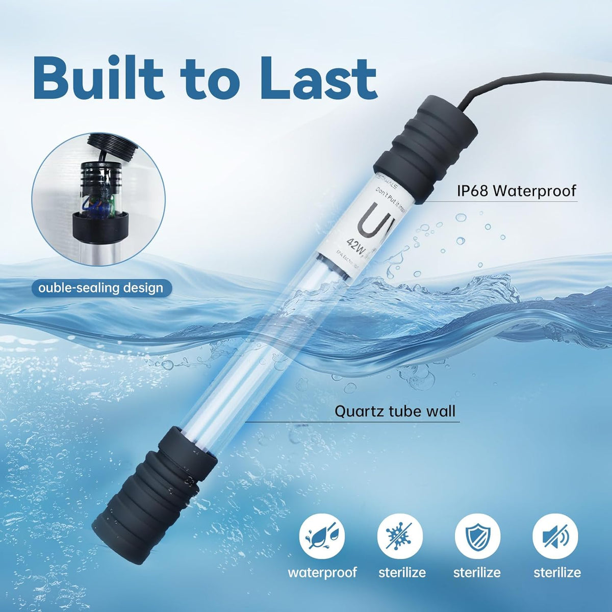 Pond UV Light for Fish Tank UV Pond Water Clarifier for 100-3000 Gallon UV Pond Filter for Outdoor Pond Swimming Pool and Spa Large Fish Tank UV Light Aquarium for Koi Pond Algae Control（42W）