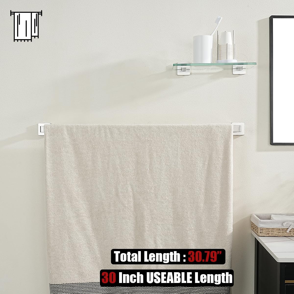 JQK Brushed Towel Bar, Rounded Edges 32.41 Inch Towel Rack, 304 Stainless Steel Bathroom Wall Mount, Useable Length 30 Inch, TB250L30-BN