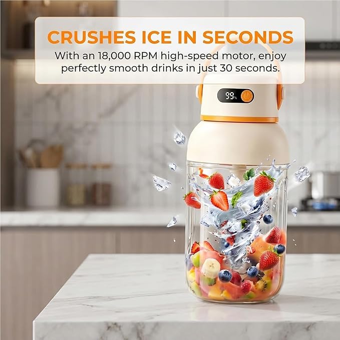 Portable Electric Juicer Cup with Zero Cord Hassle, USB-C Rechargeable Multifunctional Portable Juicer Cup for Smoothies, Protein Shakes, Travel, Gym & Office (1200ML)