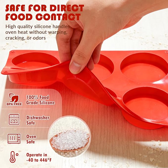 HKNMTT Round Silicone Mold for Baking, Shallow Large Muffin Top Hamburger Pan, 12 Cavities 2 Pack Breakfast Sandwich Baked Eggs Bites Circle Cake Layer Mould Food BPA Free Grade Oven Safe