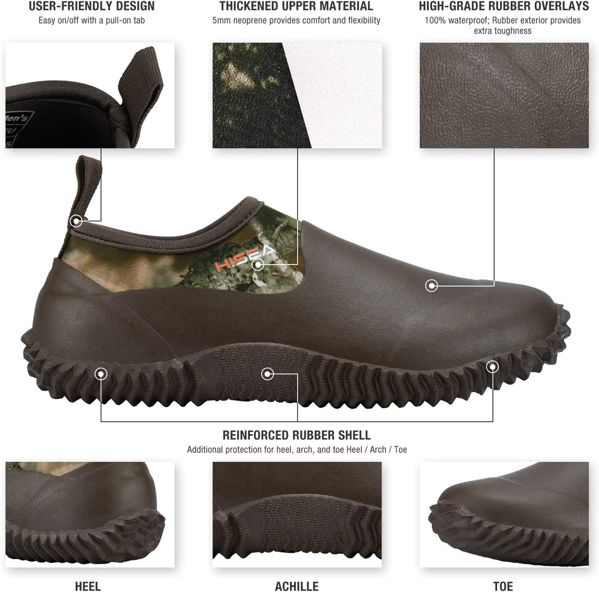 HISEA Unisex Waterproof Garden Shoes, Men's Rubber Rain Boots Women's Ankle Rain Shoes Neoprene Camp Booties Outdoor Slip-On Footwear for Gardening, Farming, Camping, Car Wash, Lawn Care and Yard Work