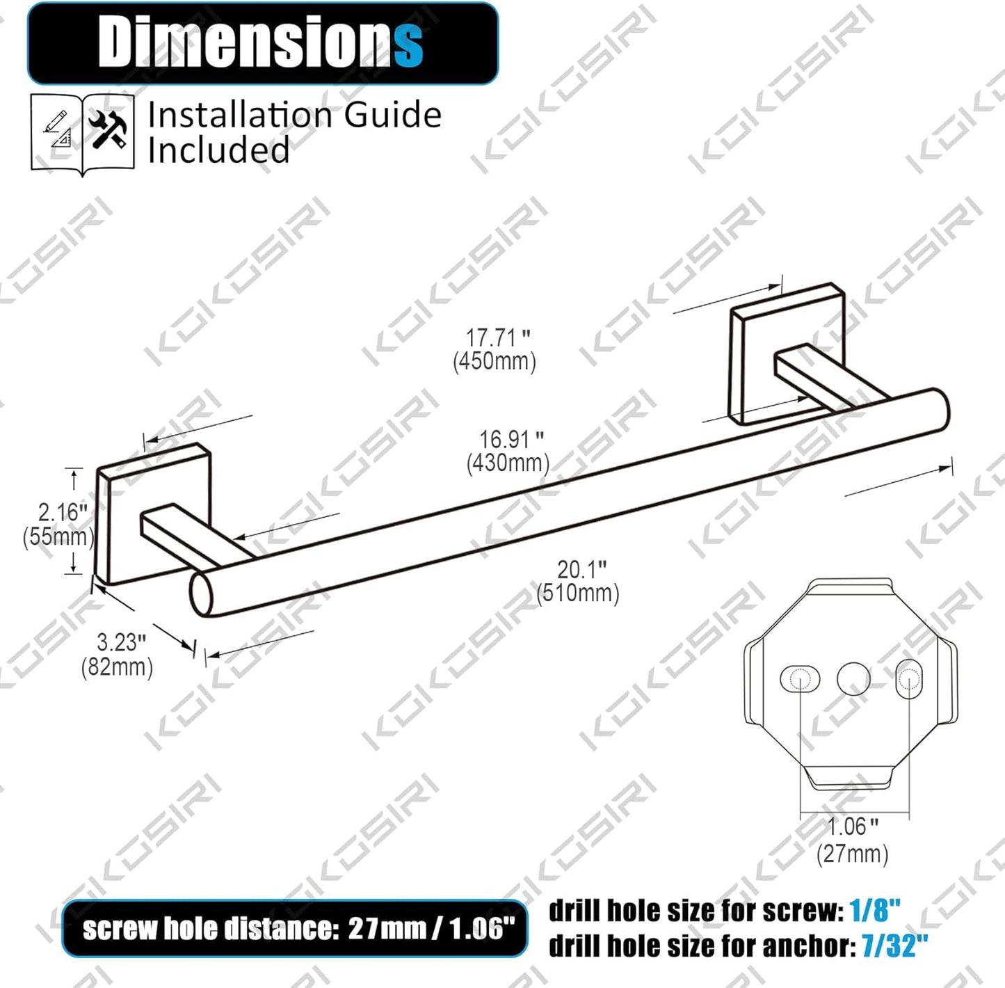 KOKOSIRI Towel Bar Bathroom Towel Holder for Bath Kitchen Cabinet Towel Rails 20 Inch Brushed Gold Stainless Steel B4005BG-L20