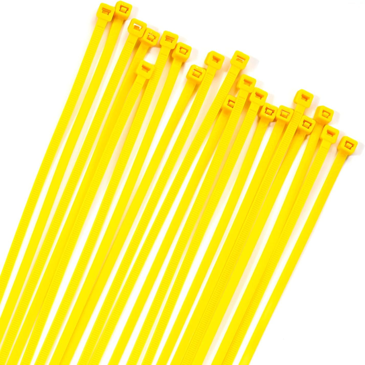XINGO 100PCS Cable Zip Ties Heavy Duty, Premium Nylon Plastic Wire Ties with 50 Pounds Tensile Strength, Self-Locking Black Nylon Zip Ties for Indoor and Outdoor (12 inch, Yellow)