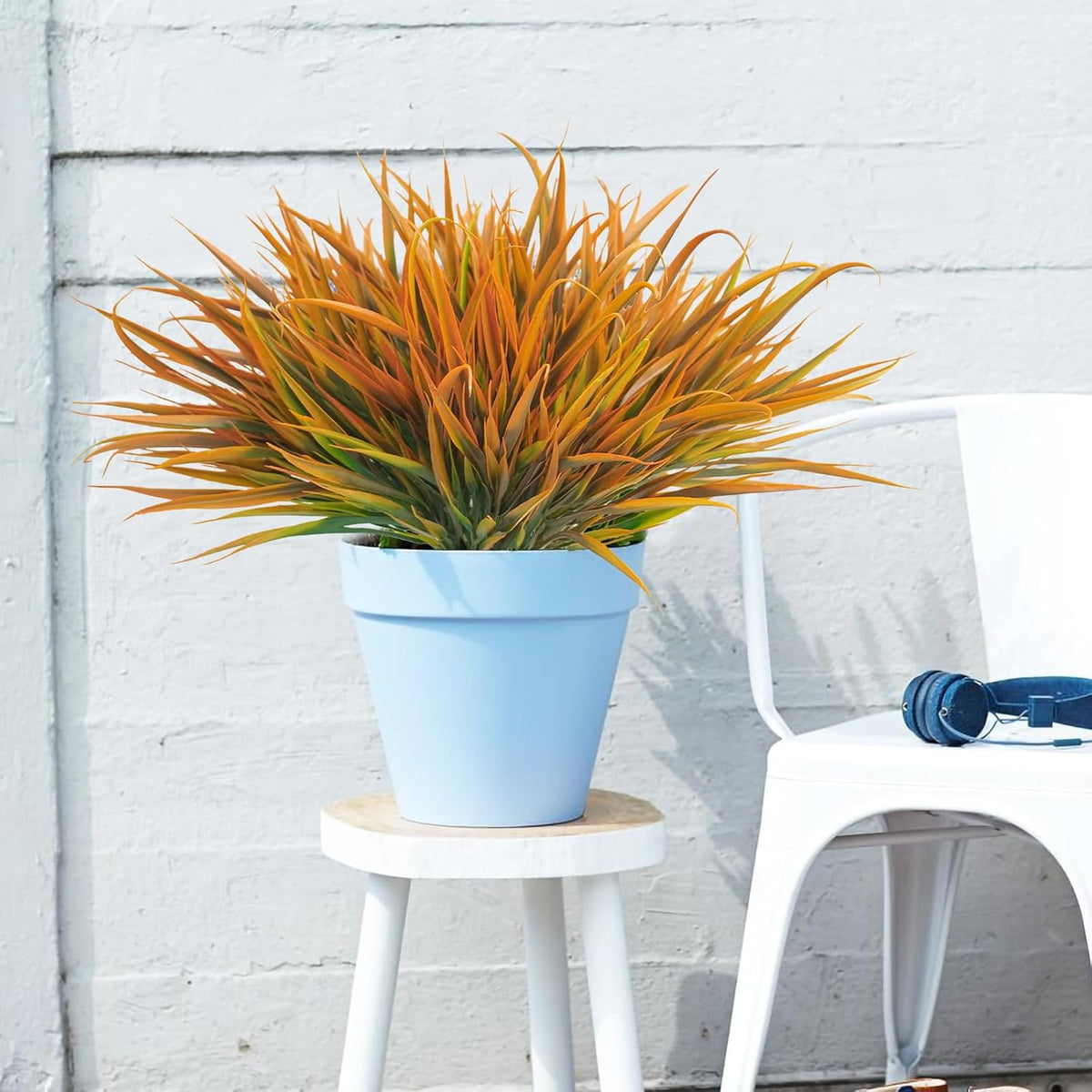 Uieke 12 Bundles Artificial Outdoor Plants UV Resistant Fake Grass Plants Faux Plastic Plants Greenery Shrubs for Home Garden Pathway Window Box Front Porch Cemetery Fall Decor, Autumn Orange