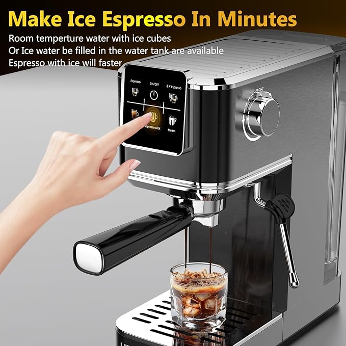 Espresso Machine 20 Bar,Touch Screen Espresso Maker with Steam Milk Frother,Compact Stainless Steel Coffee Machine for Cappuccino Latte Americano Espresso Cool,Gift for Coffee Lovers,Black