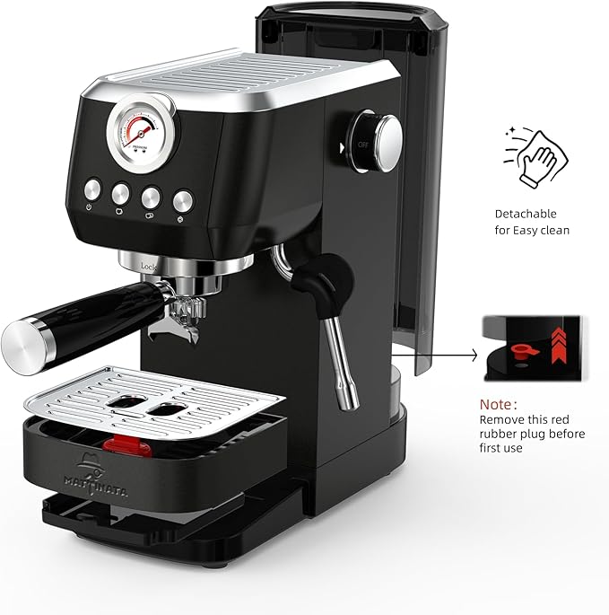 MAttinata Espresso Machine 20 Bar, Espresso Coffee Maker with Professional Milk Frother Steam Wand for Cappuccino & Latte, 49oz Removable Water Tank for Home, Black