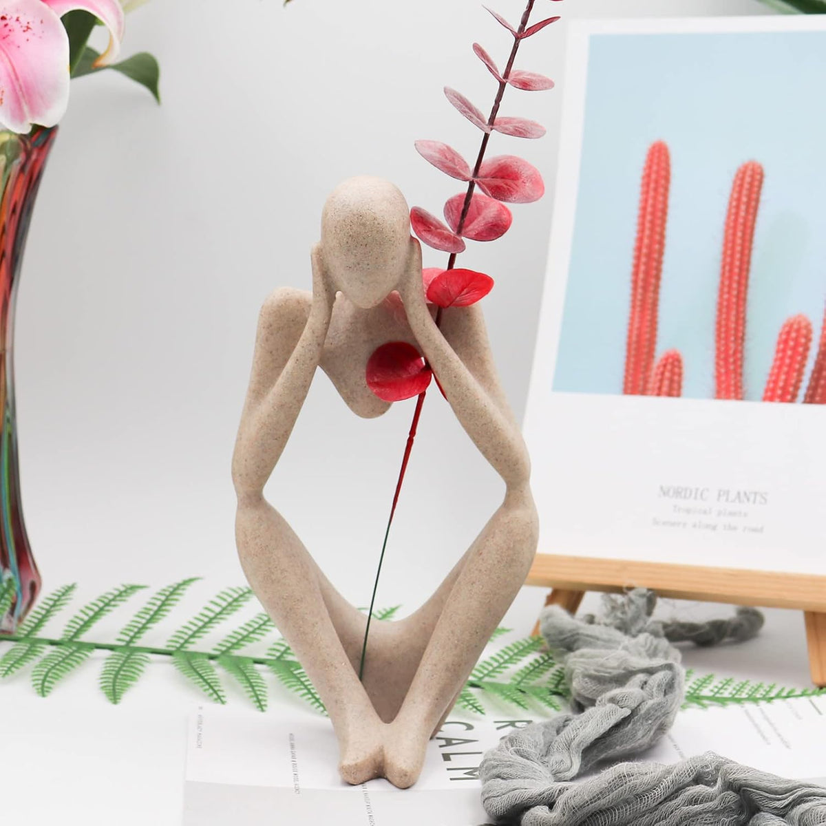 Thinker Statues and Sculptures, Sandstone Resin Thinker Statue Ornaments, Abstract Style Sculptures, Housewarming Gifts, Housewarming Decorations, Living Room Dining Desk Decorations(Middle, Small)