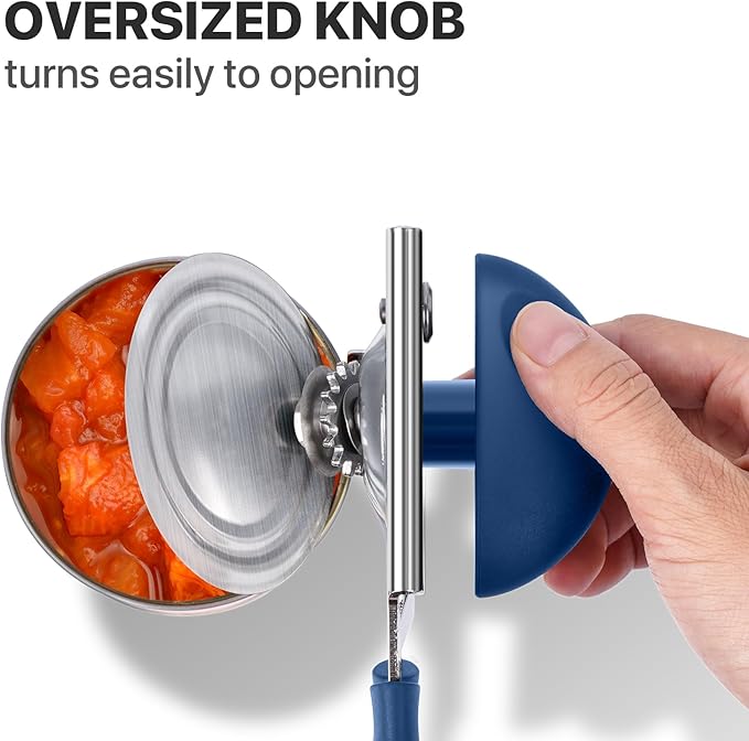 Can Opener Manual Heavy Duty, UHIYEE Hand Held Can Openers for Seniors with Comfort Grip Sharp Blade, Solid Steel Hand Manual Can Open with Magnet for Kitchen Camping, Blue