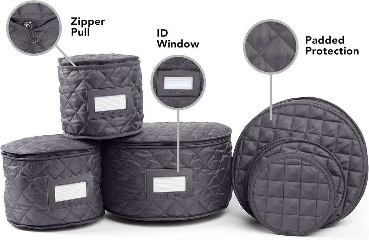 Covermates Keepsakes - Dish Storage Set - Padded Protection - ID Window - Stain Resistant - Machine Washable - China Storage, Slate