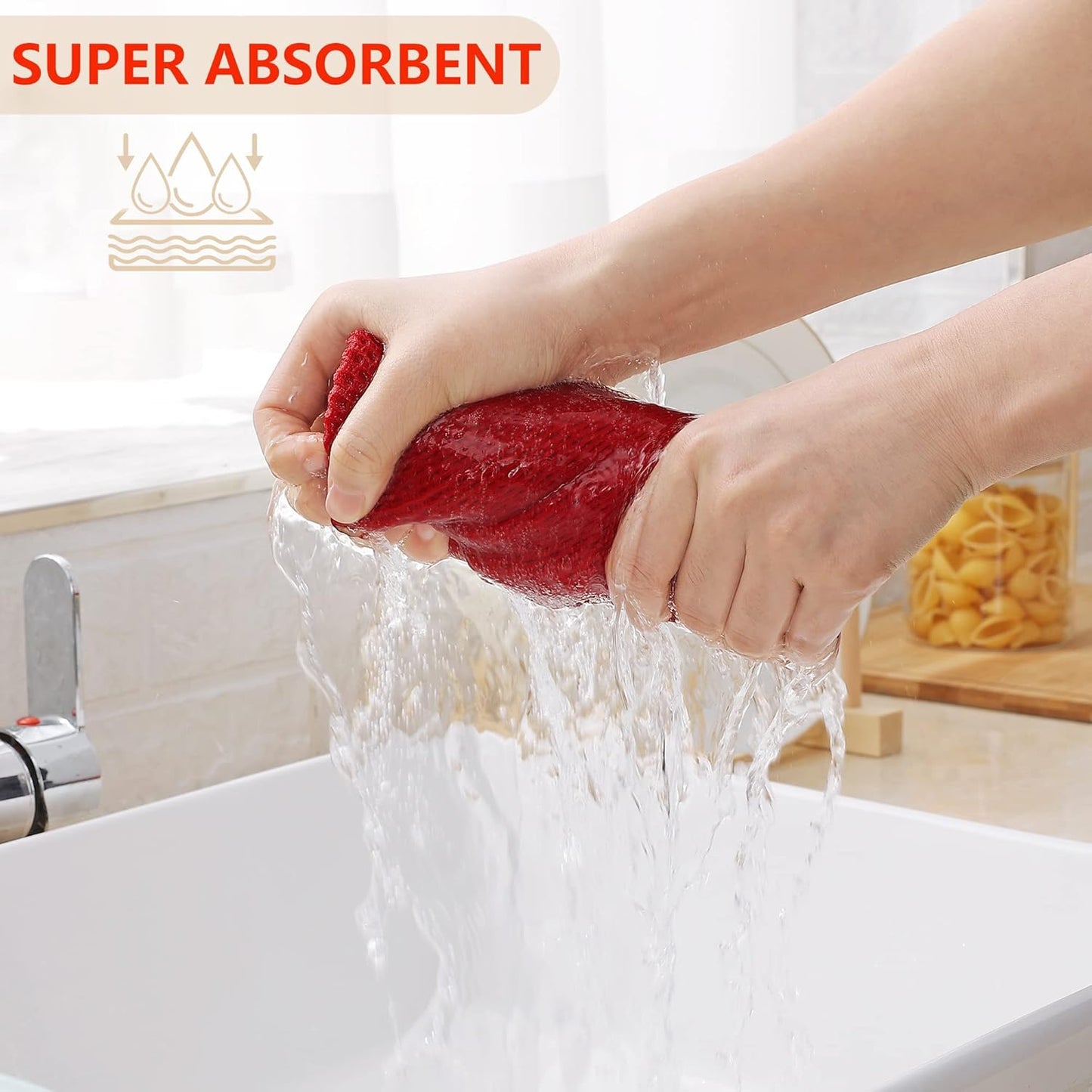 Homaxy 100% Cotton Waffle Weave Kitchen Dish Towels, Ultra Soft Absorbent Quick Drying Cleaning Towel, 13 x 28 Inches, 12-Pack, Red