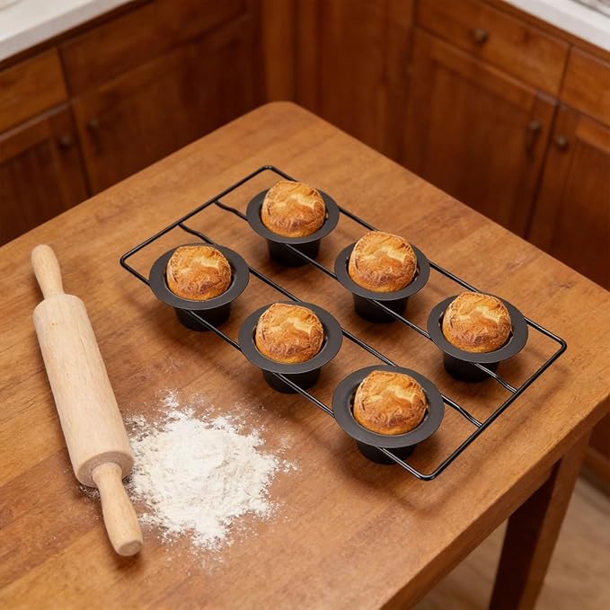 6 Cup Popover Pan for Baking Deep Non Stick Sturdy Carbon Steel Bakeware for Yorkshire Pudding Muffins Popovers