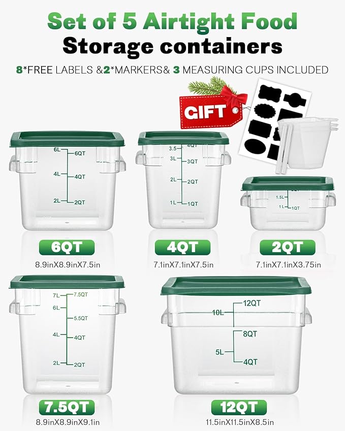8QT Clear Food Storage Containers: 2 PCS[Food Grade][Hot&Cold Resistant] NSF Food Storage Containers with Lids for Home Restaurant Kitchen Storage Pizza Proof Dough, BPA Free(GREEN N2)