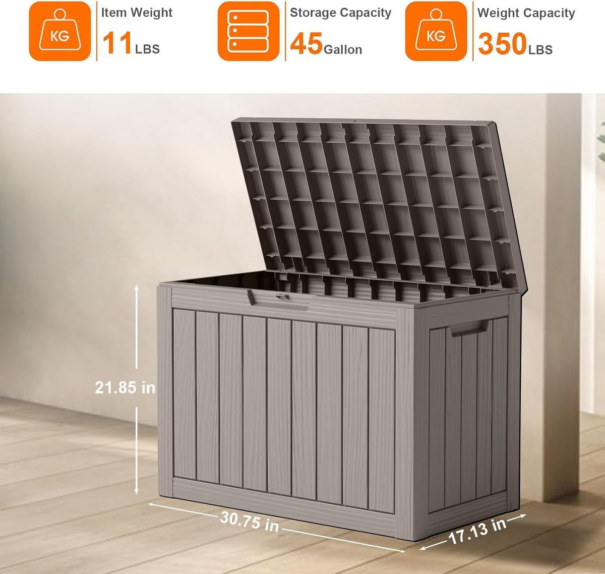 DRATO 45 Gallon Deck Box, Outdoor Storage Box for Patio Furniture, Patio Cushions, Gardening Tools, Pool Supplies 480lbs Weight Capacity,Waterproof Resin Storage Boxes