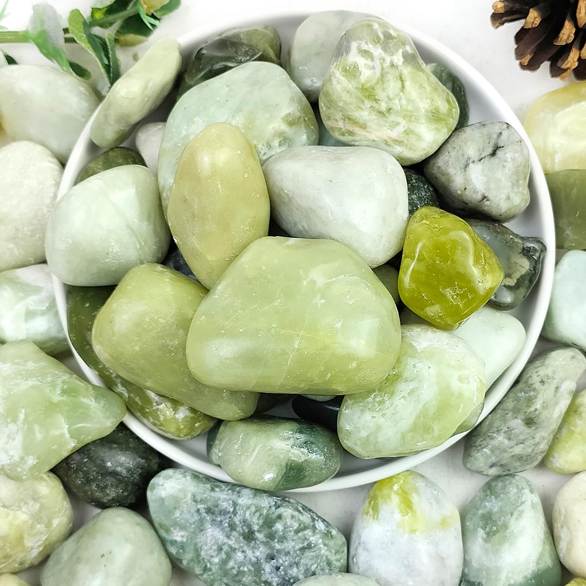 5lbs Jade Pebbles for Indoor Plants, 2-3 Inch Natural River Rocks, High Polished Decorative Stones Vase Filler Fish Tank Aquariums Landscaping Garden Outdoor and Indoor DIY