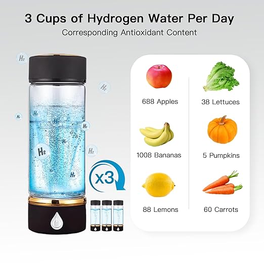 Hydrogen Water Bottle, 3Min Rapid High Content Alkaline Hydrogen Water, USB-C Rechargeable Hydrogen Water Machine, Portable 14OZ, SPE PEM Tech, Travel, Home, Office, Gift for Family & Friends (Black)