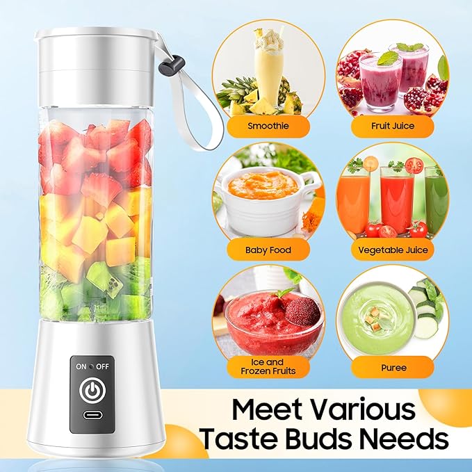 Cordless Portable Personal Size Blender - Mini Blender Make Smoothies and Shakes, 380Ml BPA Free Travel Cup, Powerful Blending Suit in Office/Home/Gym