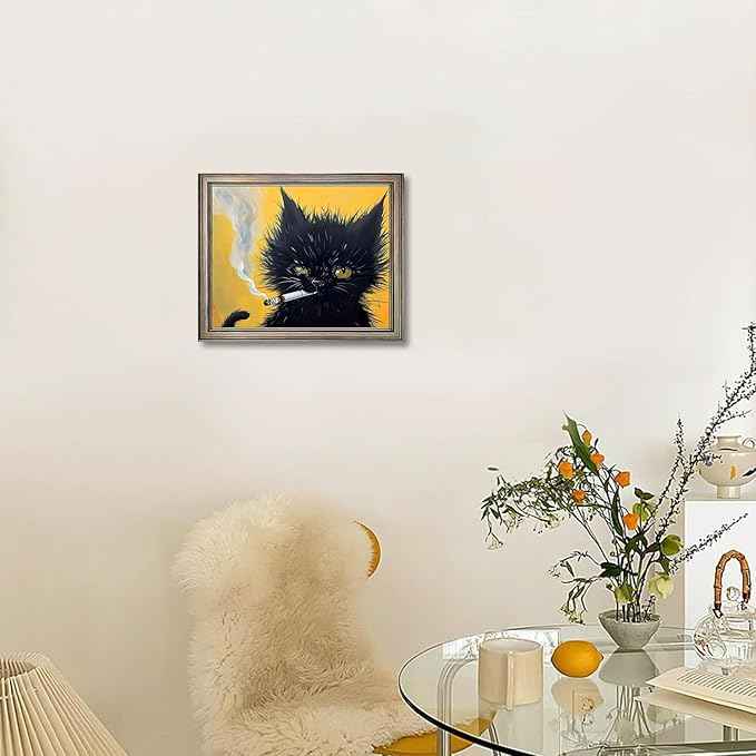 Famed Vintage Black Cat Portrait Wall Art Cat Print Poster for Room Aesthetic Mens Bathroom Bedroom Living Room Decor
