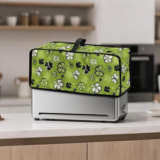 St Patricks Day Toaster Cover 2 Slice Lucky Green 2 Slice Slim Toaster Cover, Heat- Resistant Water Resistant Folding Small Appliance Covers for Modern Home Festival Decor