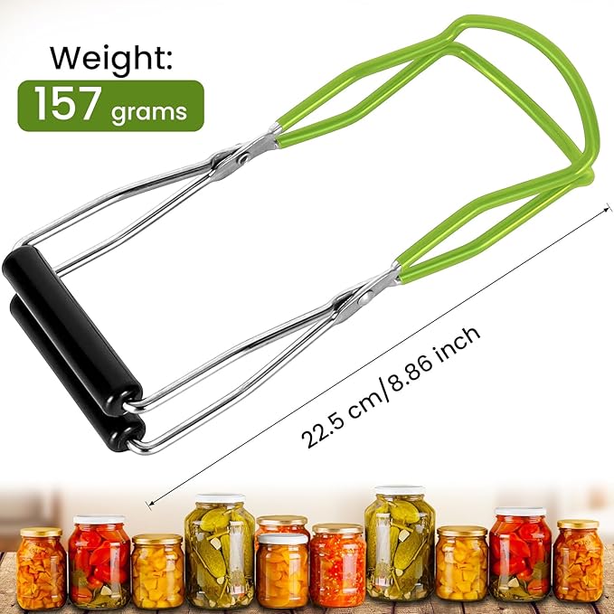 Canning Jar Lifter, Canning Tongs, Stainless Steel Jar Lifter with Rubber Grip Handle for Home Kitchen (Green)