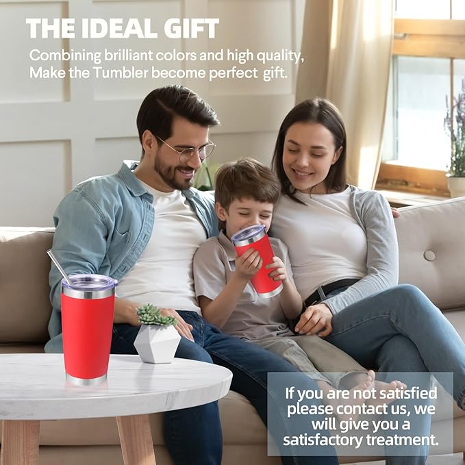 Volhoply 20oz Stainless Steel Tumbler with Lid and Straw,Double Wall Insulated Travel Iced Coffee Mug Fits Car Cup Holder,Powder Coated Cups for Hot and Cold Drinks,Gifts for Women Men（Red,1 Set）