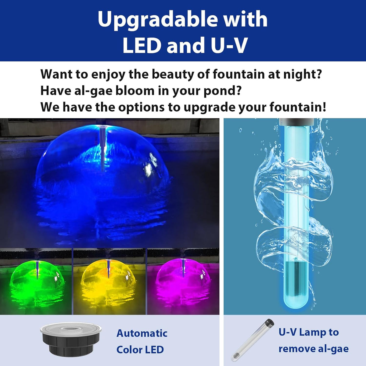 All-in-One Pond Filters for Outdoor Ponds 350-500 Gal, 550GPH Koi Pond Pump with 3 Spray Patterns, Pond Fountain Kit for Water Feature, Garden, Bird Baths, Upgradeable for LED and U - V Lamp