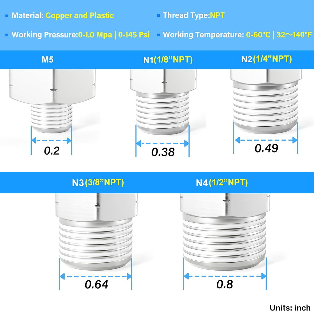 TAILONZ PNEUMATIC Elbow and Straight Combination 1/4 Inch Tube OD x 1/8 Inch NPT Thread Push to Connect Fittings PC-1/4-N1+PL-1/4-N1(Pack of 30)