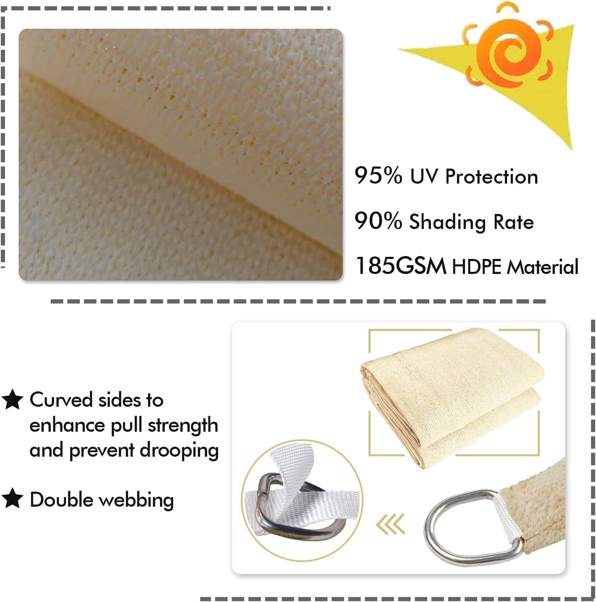 KANAGAWA 6'X8' Cream Custom Size Sun Shade Sail Rectangle UV Block Canopy Cover for Patio Backyard Lawn Garden Outdoor (Customized Available)