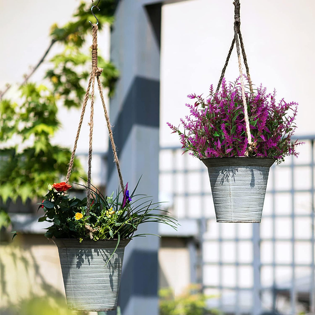 8 Pack Artificial Plants Flowers Grass Shrubs Lavender No Fade Faux Plastic Flowers Outdoor for Farmhouse Garden Porch Patio Indoor Wedding Decoration Greenery Fake Plants uv Resistant