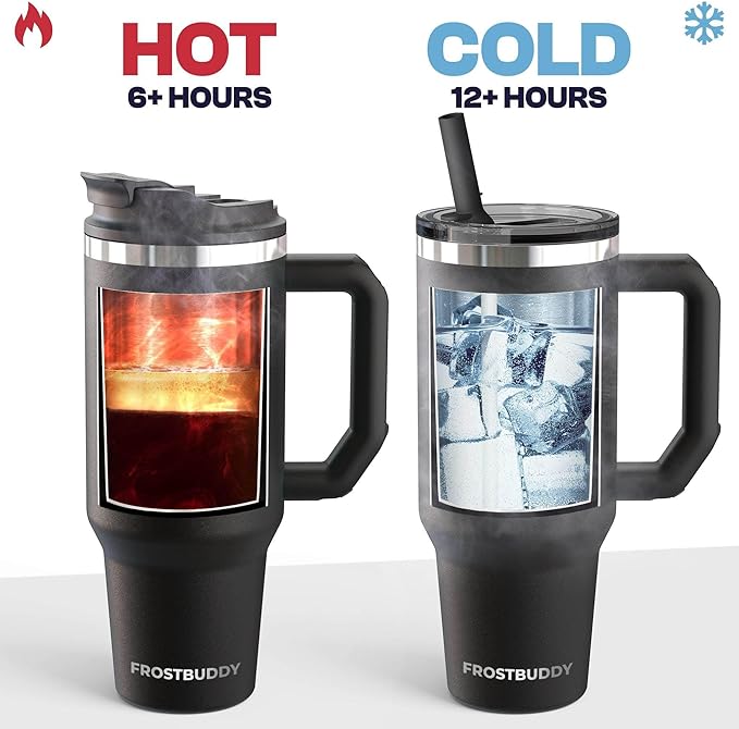 Thicc Buddy - 40 oz Stainless Steel Vacuum Insulated Tumbler with Lid and Straw for Water - Travel Mug Cupholder Friendly - Gifts for Women Men Him Her