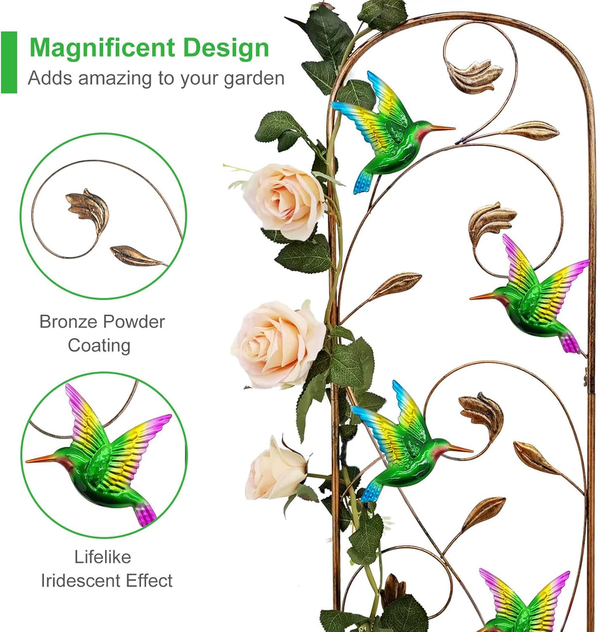 SUNNYPARK Set of 2 Hummingbird Metal Garden Trellis for Climbing Plants, Decorative Vegetables Flowers Vine Trellis for Outdoor Patio 60'' H x 11'' W