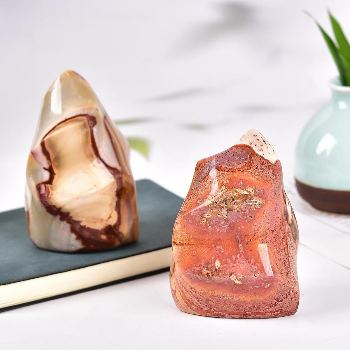 AMOYSTONE Polychrome Jasper Flame Shaped Stone Towers Obelisk Natural Healing Crystal Quartz Reiki Energy Decoration Home Office 0.6-1.0LBS