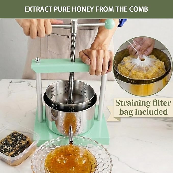 EJWOX 0.53 Gallon Fruit Press, 2L Stainless Steel Manual Food Press with Filter Bag, Compact Apple & Wine Press for Cider, Honey, Herbs & Cheese, Small Batch Home Use