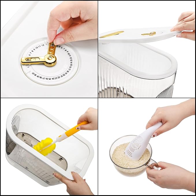 Cididu Clear Rice Holder Dispenser, 22 Lbs Large Grain Storage Container with Measuring Cup, Cylinder Household Food Dispenser Bucket Kitchen Organization for Cereal Oatmeal Coffee Bean Soybean Corn