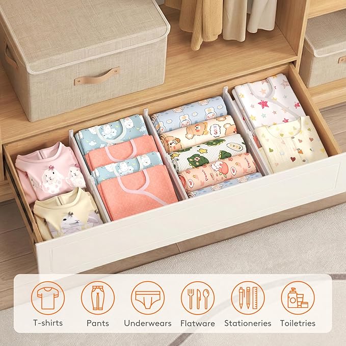 Lifewit 6" Tall 9 Pack Drawer Dividers, 30-47cm/11.5-18.5" Expandable Drawer Divider for Clothes, Adjustable Dresser Drawer Organizers, Drawers Separators for Dresser/Bathroom/Closet/Kitchen White