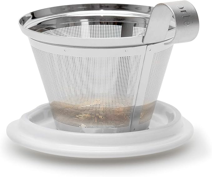 Tea Forte Double-Walled Ceramic Kati Cup, Removable Stainless Steel Infuser Basket and Lid, Steeps 12 oz Loose Leaf Tea, Dishwasher & Microwave Safe, Gifts for Mom, Jardin