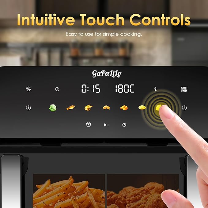 11QT Dual Air Fryer, Double Basket Air Fryer with 2×5.5QT Baskets, Digital Touchscreen Control, Easy-View Window, SyncCook Function, Cook 2 Dishes at Once for Family of 4-6, 1700W,Dark Black