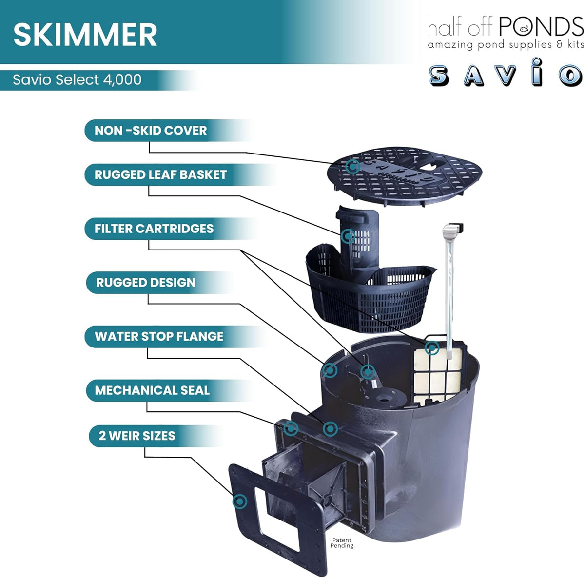 HALF OFF PONDS Savio Select 4,000 GPH Submersible Pump Pond Kit with 10' x 15' EPDM Rubber Pond Liner for Water Garden & Koi Pond