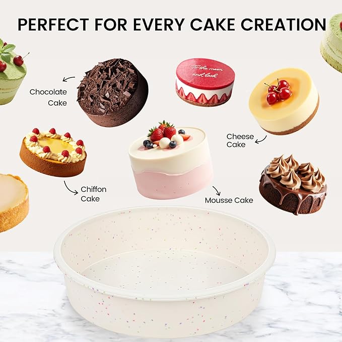 Vinino 6 Inch Silicone Round Cake Pan with Metal Reinforced Frame Set of 3, Nonstick Silicone Springform Pan for Baking Suitable for Making Layers, Cheese & Chocolate Cakes