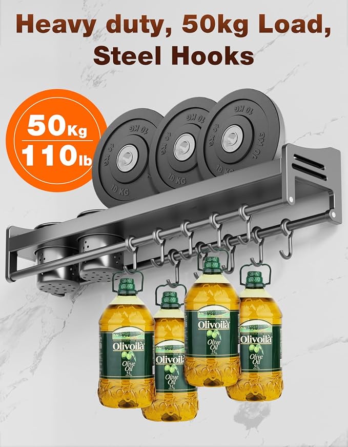 kitchen utensil hanger, wall mounted rail with hooks, waterproof for utensils, easy installation without drilling (27.56 inches, Cups, 2)