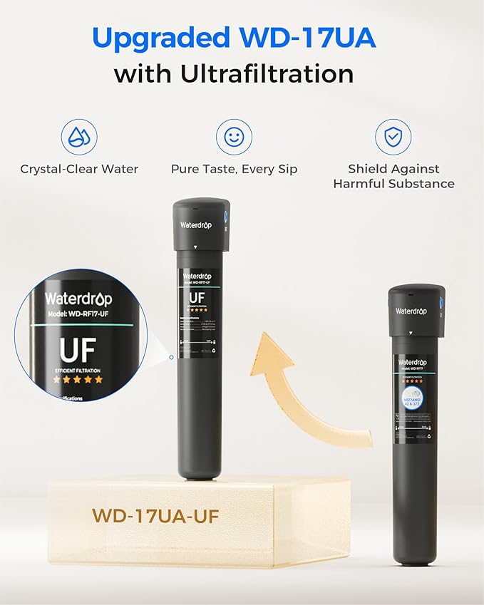 Waterdrop 17UA-UF 0.01 μm Ultra Filtration Under Sink Water Filter System, 3 Years, Reduces Lead, Chlorine, Bad Taste & Odor, Connects Directly to Your Faucet