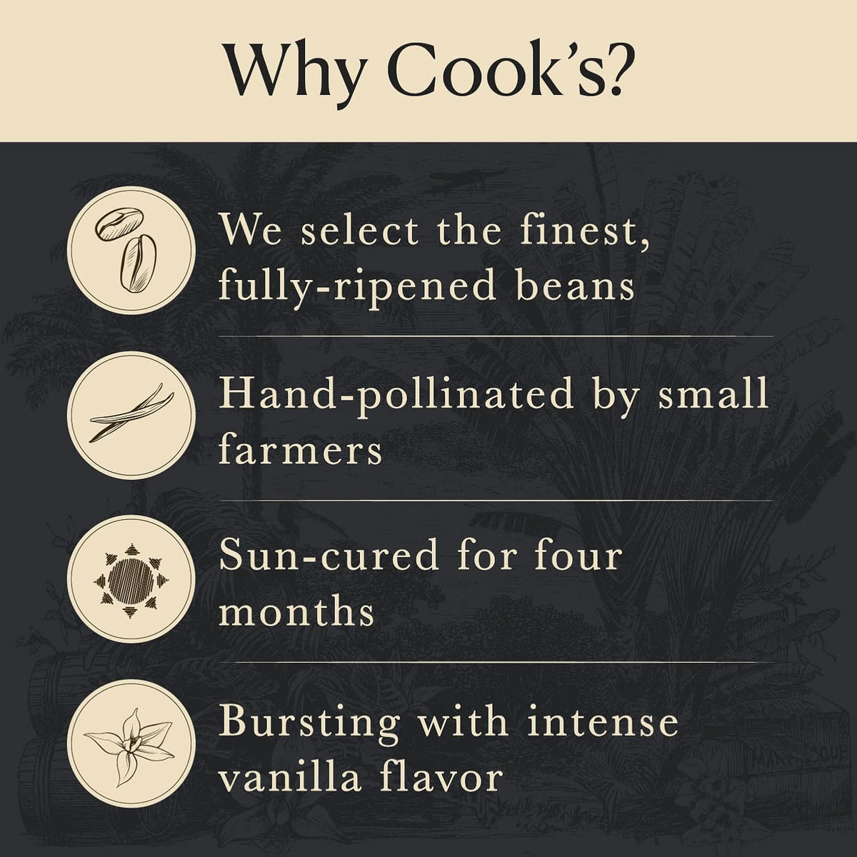 Cook’s, Tahitian Organic Vanilla Beans, Grade A, World’s Finest Gourmet Fresh Premium Vanilla, Certified Organic by CCOF, 10 Whole Beans