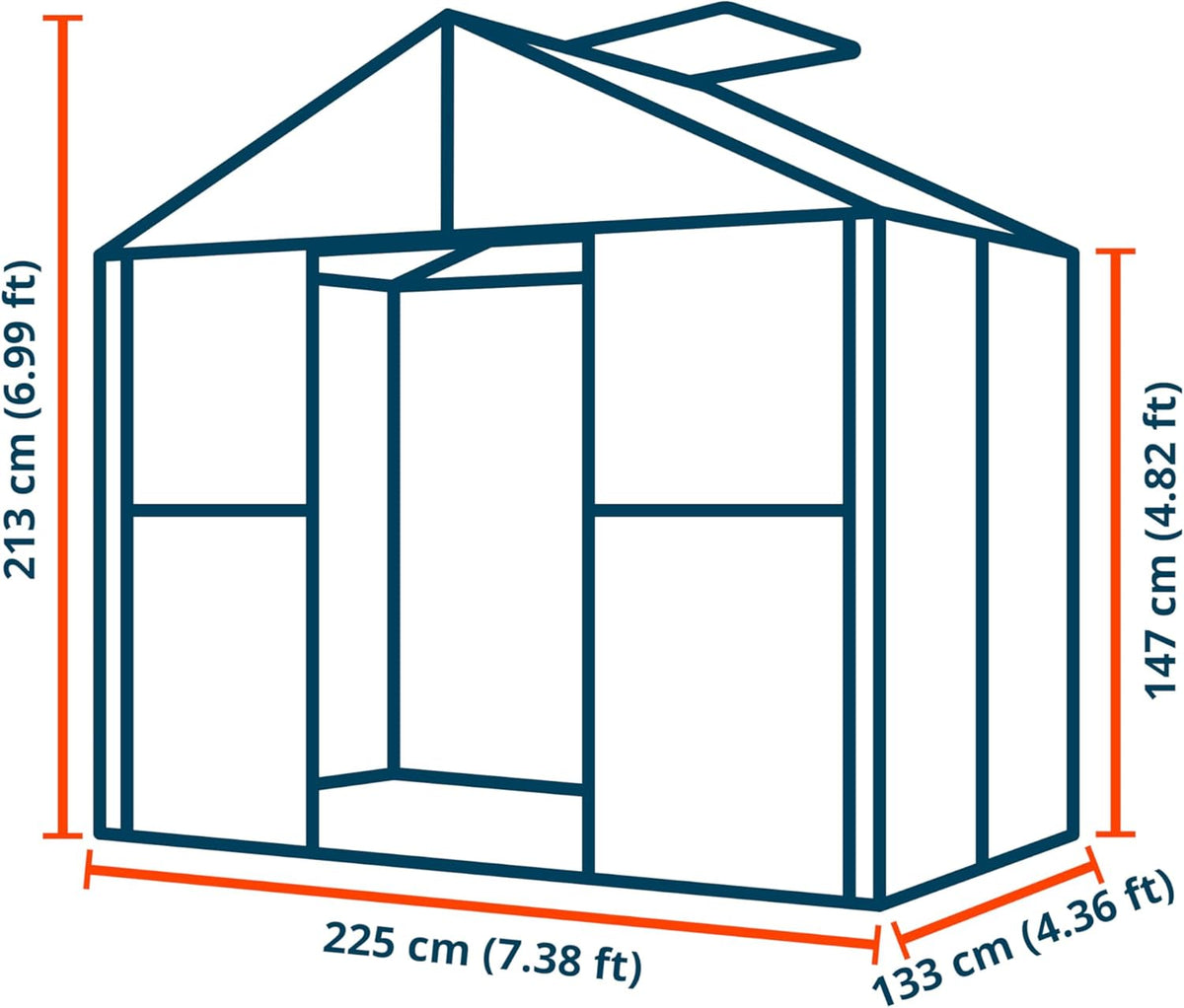 Greenhouse Topas 2 Aluminum Frame 7.4 x 4.4 ft Approx. 6 mm Polycarbonate Panels - with Bonus Base Frame and Automatic Vent Opener