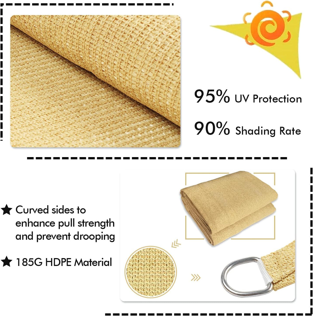 KANAGAWA 9'X13' Sand Custom Size Sun Shade Sail Rectangle UV Block Canopy Cover for Patio Backyard Lawn Garden Outdoor (Customized Available)