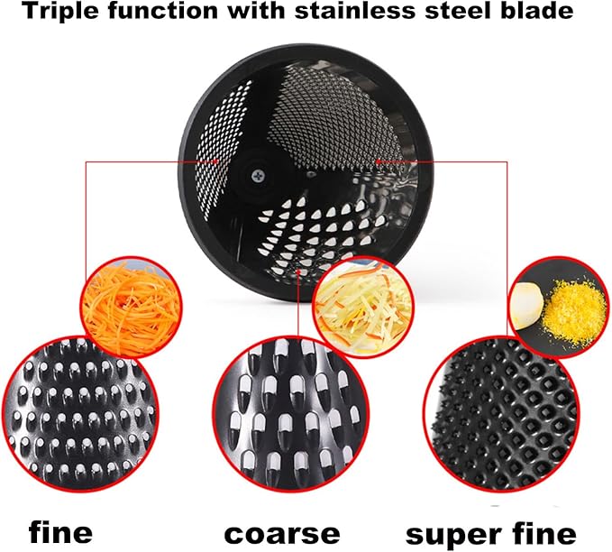 Cone Cheese Grater with Handle Stainless Steel Grater Triple Function Wood Handle Shredder Non-Slip Rubber Bottom Hand Held Multifunction Vegetables Grater Black 4-Size (Size S: 7.7" X 3.5" Black)