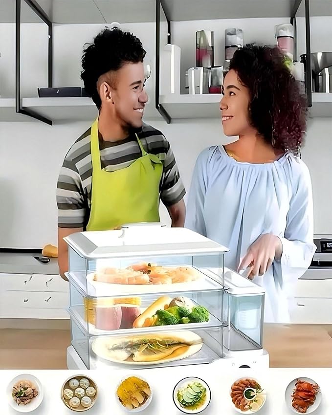 Electric Food Steamer, Steamer For Cooking,24L,800w Household Food And Vegetable Steamer, 24-Hour Delayed Start, Split Type Independent Water Tank, 3-Layer Stainless Steel Tray