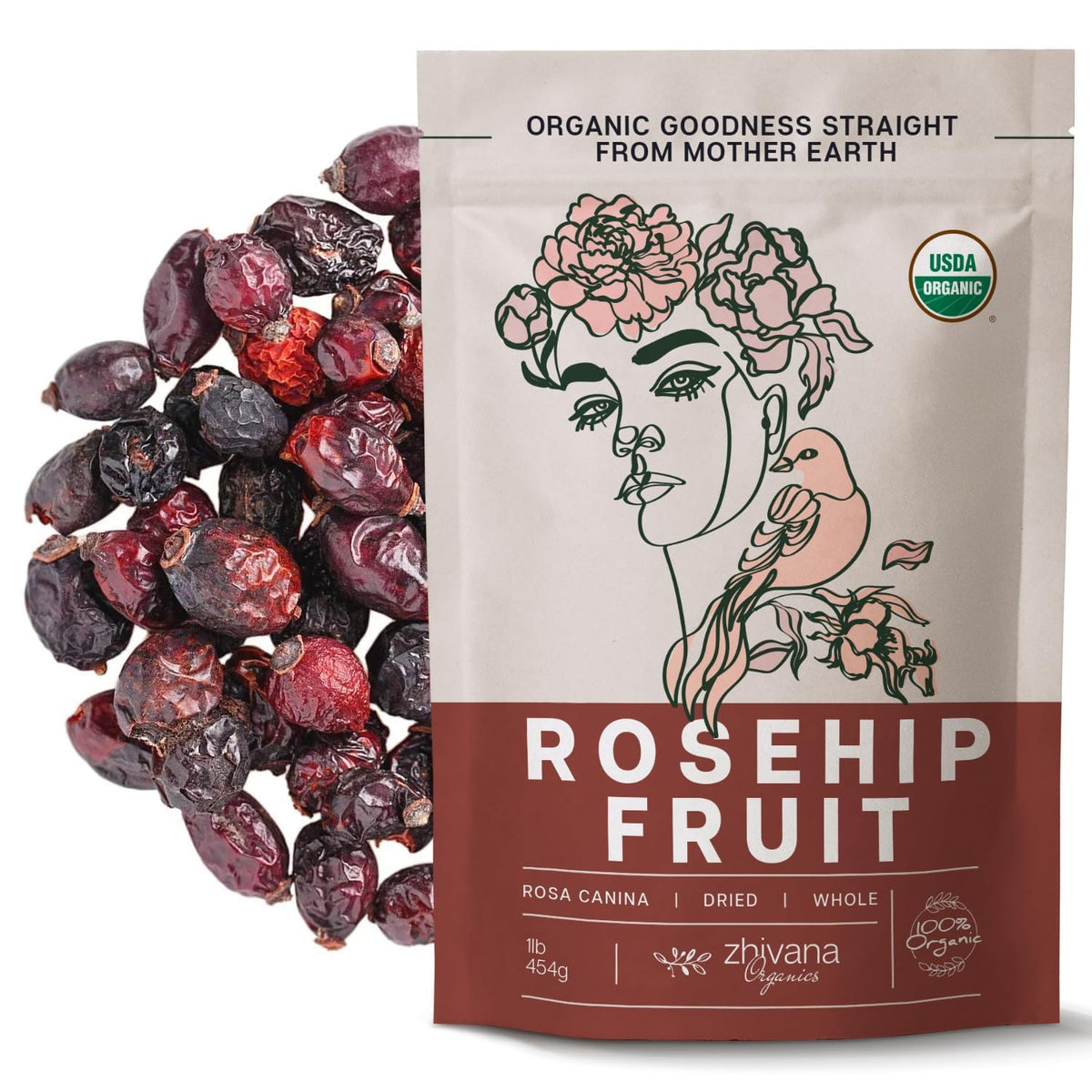 Organic Rose hips Dried Whole (16oz.) – Rosehip Fruit Tea Loose (Rosa Canina) – Source of Vitamin C from Food – European Origin