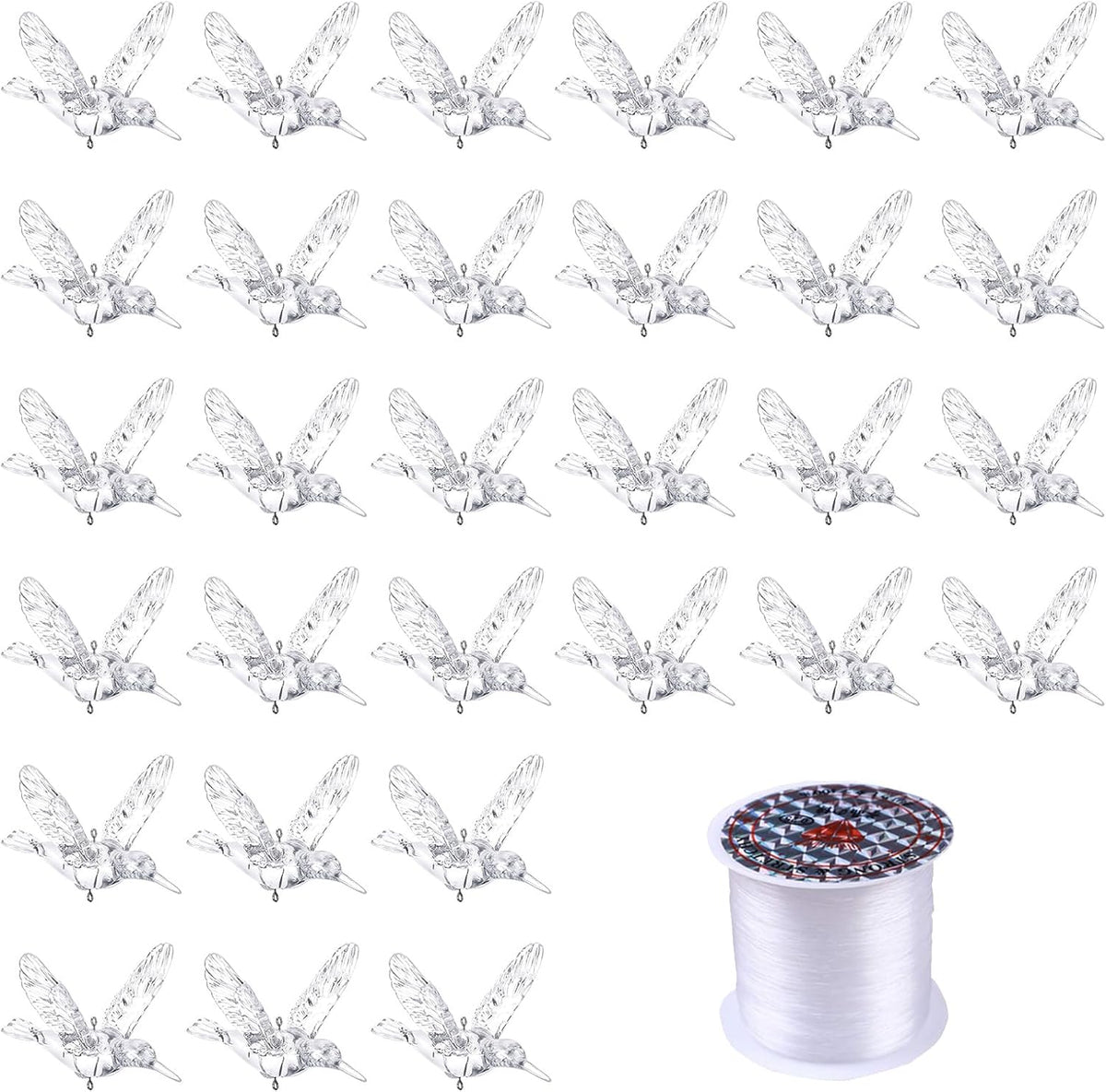 NUPTIO Crystal Ceiling Hanging Ornaments: 30 Pcs Acrylic Flying Birds for Wedding Party Window Garden Bedroom Outdoor Birthday - Christmas Tree Decorations with Transparent Line