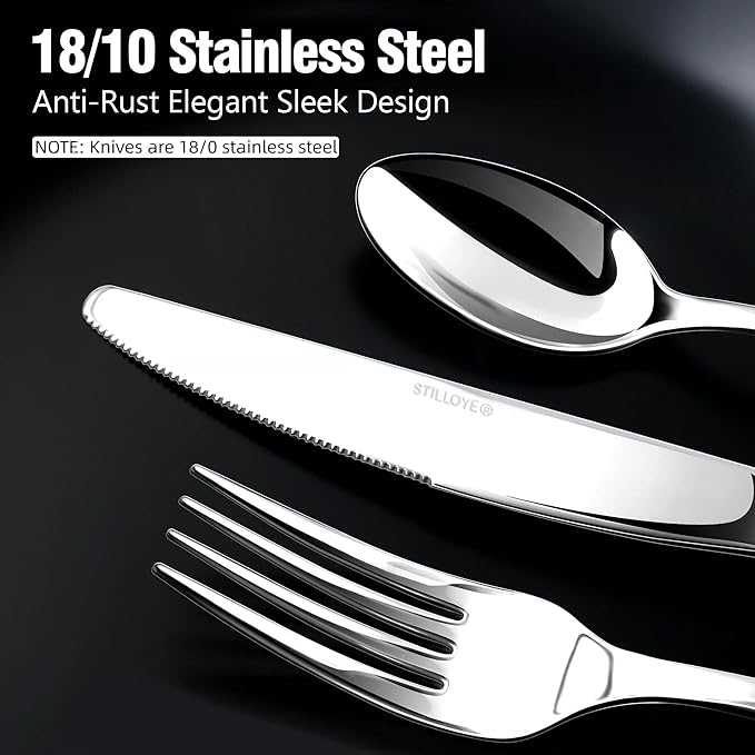 Silverware Set for 6, 30 Piece 18/10 Stainless Steel Flatware Utensils Cutlery Set, Mirror Polished knives Forks and Spoons Silverware Sets,Dishwasher Safe for Dinner Home Kitchen,Wedding Party