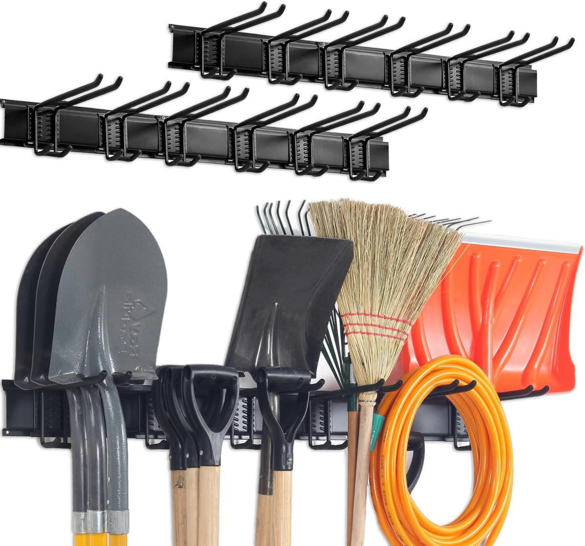 Wall Mount Tool Storage Rack, Heavy Duty Garage Storage Tool Organizer, Garden Tool Wall Hooks and Hangers, Hold Up to 350lbs Black 2Pack, AK806-Black-2Pack