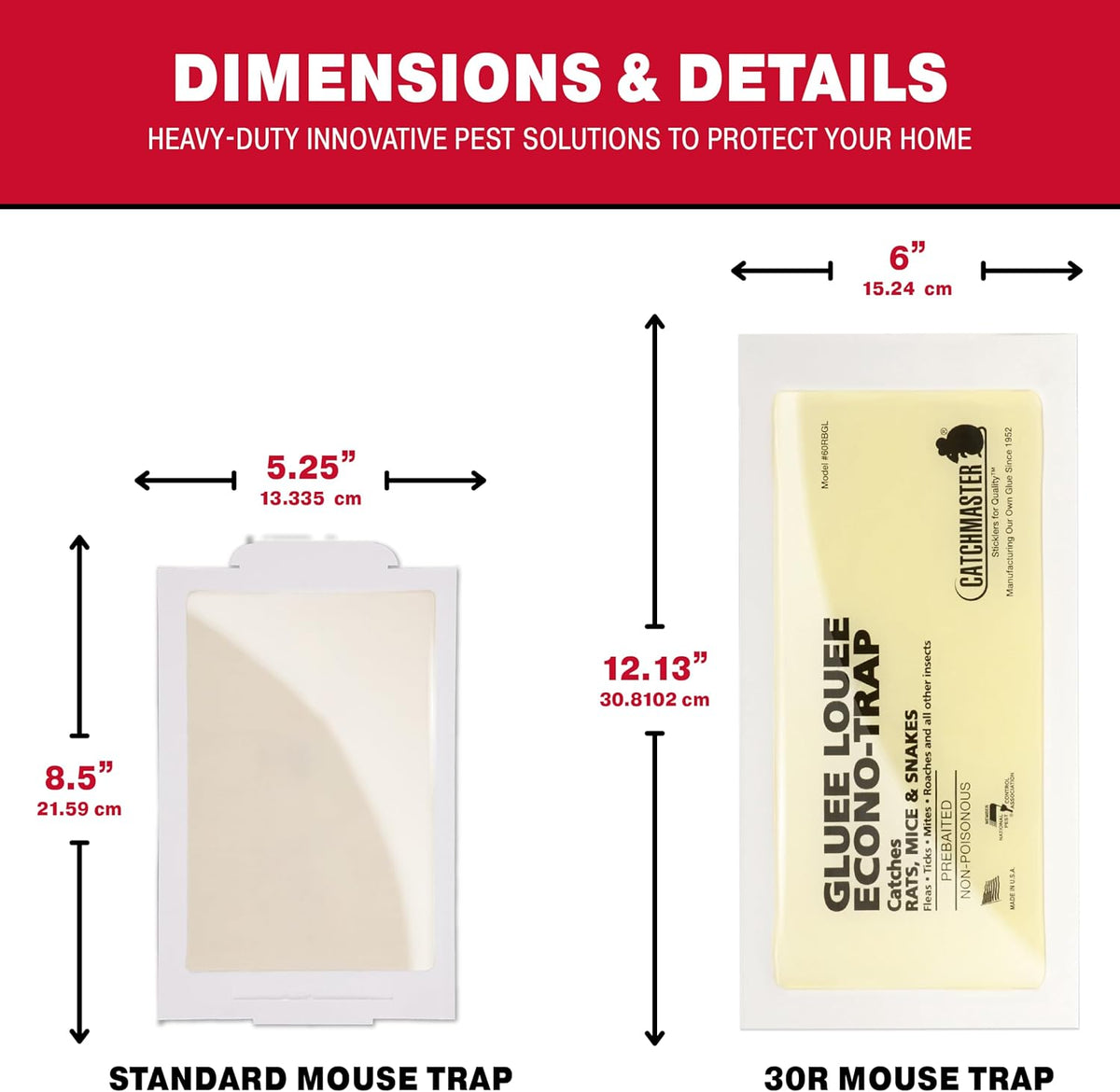 Catchmaster Gluee Louee Rat Extra Large Traps 30-PK, Heavy Duty Glue Trap, Mouse Traps for Home, Pest Control Adhesive Glue Boards for Inside House, Snake, Mice, & Spider Traps